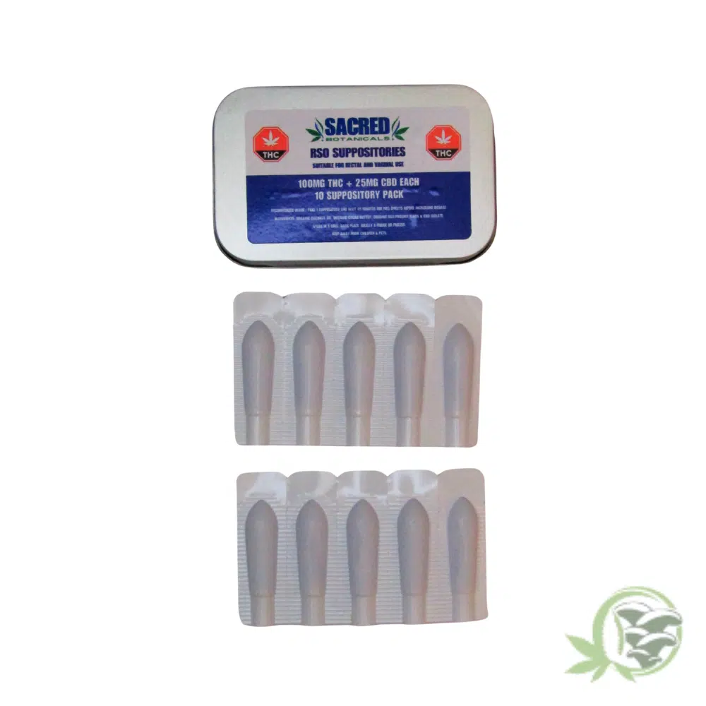 RSO suppositories - Sacred Botanicals 100mg THC with 25mg CBD - Complete Rick Simpson Oil dosage protocol